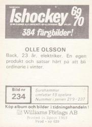 1969-70 Williams Ishockey (Swedish) #234 Olle Olsson Back