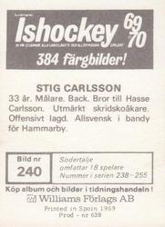 1969-70 Williams Ishockey (Swedish) #240 Stig Carlsson Back