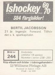 1969-70 Williams Ishockey (Swedish) #244 Bertil Jacobsson Back