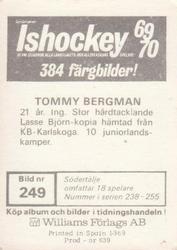 1969-70 Williams Ishockey (Swedish) #249 Thommie Bergman Back