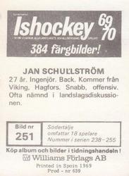 1969-70 Williams Ishockey (Swedish) #251 Jan Schullstrom Back