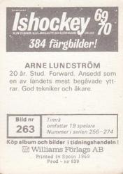 1969-70 Williams Ishockey (Swedish) #263 Arne Lundstrom Back