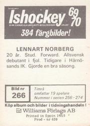 1969-70 Williams Ishockey (Swedish) #266 Lennart Norberg Back