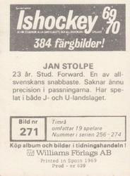1969-70 Williams Ishockey (Swedish) #271 Jan Stolpe Back