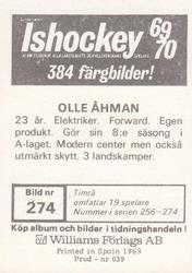 1969-70 Williams Ishockey (Swedish) #274 Olle Ahman Back