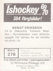1969-70 Williams Ishockey (Swedish) #278 Bengt Eriksson Back