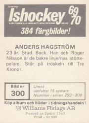 1969-70 Williams Ishockey (Swedish) #300 Anders Hagström Back
