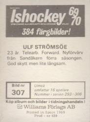 1969-70 Williams Ishockey (Swedish) #307 Ulf Stromsoe Back