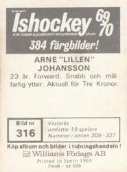 1969-70 Williams Ishockey (Swedish) #316 Arne Johansson Back