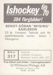 1969-70 Williams Ishockey (Swedish) #317 Bengt-Goran Karlsson Back
