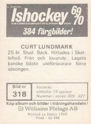 1969-70 Williams Ishockey (Swedish) #318 Curt Lundmark Back