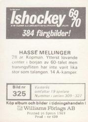 1969-70 Williams Ishockey (Swedish) #325 Hans Mellinger Back