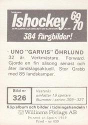 1969-70 Williams Ishockey (Swedish) #326 Uno Ohrlund Back