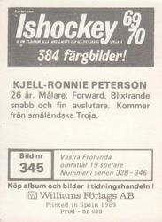 1969-70 Williams Ishockey (Swedish) #345 Kjell-Ronnie Pettersson Back