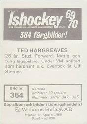 1969-70 Williams Ishockey (Swedish) #354 Ted Hargreaves Back