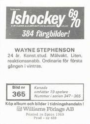 1969-70 Williams Ishockey (Swedish) #365 Wayne Stephenson Back