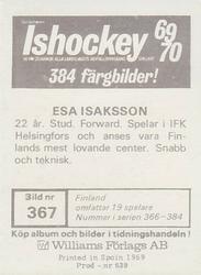 1969-70 Williams Ishockey (Swedish) #367 Esa Isaksson Back
