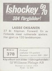 1969-70 Williams Ishockey (Swedish) #378 Lasse Oksanen Back