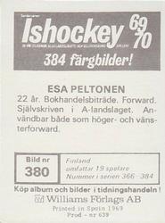 1969-70 Williams Ishockey (Swedish) #380 Esa Peltonen Back