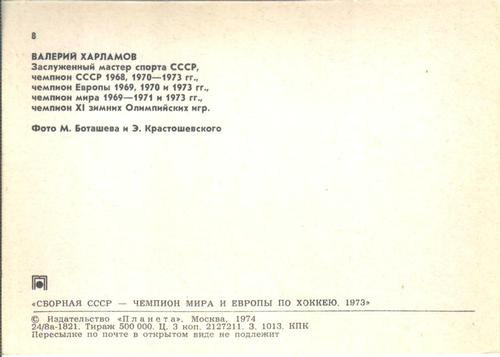 1973-74 Soviet National Team Postcards #8 Valeri Kharlamov Back