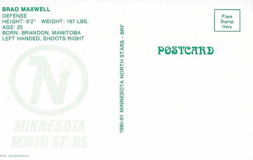1980-81 Minnesota North Stars Postcards #NNO Brad Maxwell Back