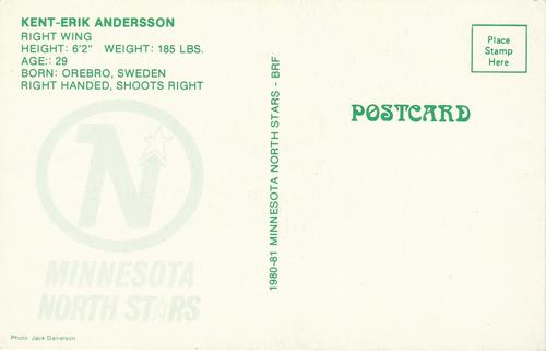 1980-81 Minnesota North Stars Postcards #NNO Kent-Erik Andersson Back