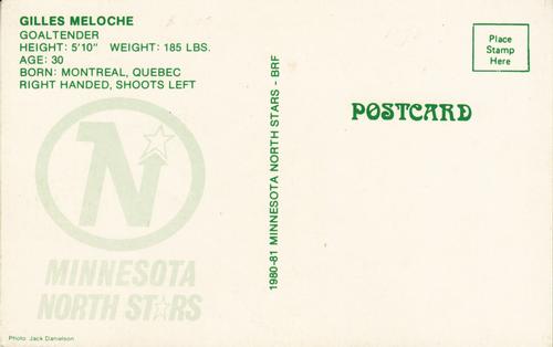 1980-81 Minnesota North Stars Postcards #NNO Gilles Meloche Back
