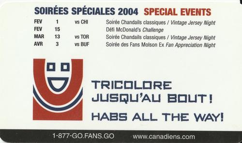 2003-04 Montreal Canadiens Special Events Cards #NNO Steve Begin Back