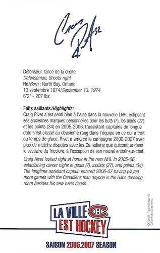 2006-07 Montreal Canadiens Postcards #NNO Craig Rivet Back