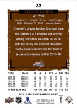 2015-16 Upper Deck Portfolio #32 Alex Ovechkin Back