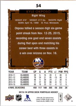 2015-16 Upper Deck Portfolio #54 Kyle Okposo Back