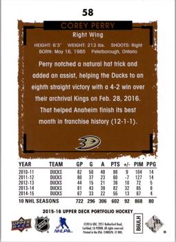 2015-16 Upper Deck Portfolio #58 Corey Perry Back