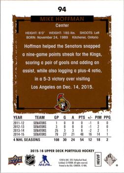 2015-16 Upper Deck Portfolio #94 Mike Hoffman Back