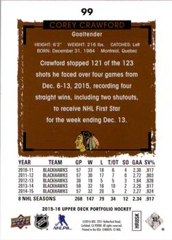 2015-16 Upper Deck Portfolio #99 Corey Crawford Back