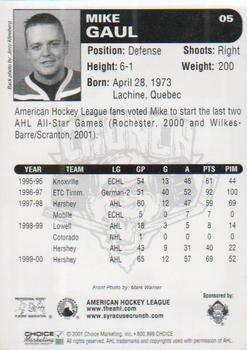 2000-01 Choice Syracuse Crunch (AHL) #5 Michael Gaul Back