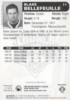 2000-01 Choice Syracuse Crunch (AHL) #11 Blake Bellefeuille Back