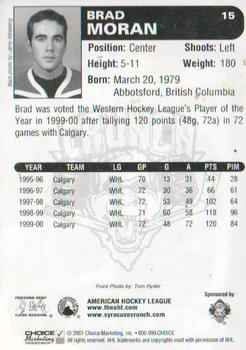 2000-01 Choice Syracuse Crunch (AHL) #15 Brad Moran Back