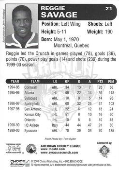2000-01 Choice Syracuse Crunch (AHL) #21 Reggie Savage Back