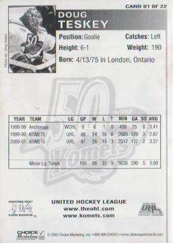 2001-02 Choice Fort Wayne Komets (UHL) #1 Doug Teskey Back