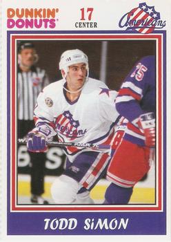 1992-93 Dunkin' Donuts Rochester Americans (AHL) #NNO Todd Simon Front