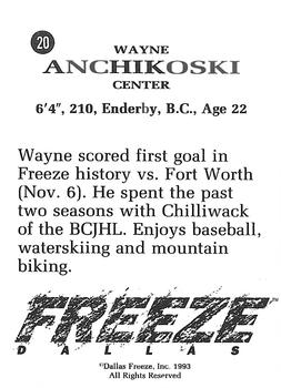 1992-93 Dallas Freeze (CHL) #NNO Wayne Anchikoski Back