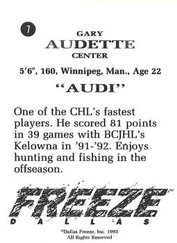 1992-93 Dallas Freeze (CHL) #NNO Gary Audette Back
