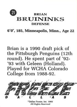 1992-93 Dallas Freeze (CHL) #NNO Brian Bruininks Back