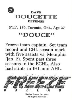 1992-93 Dallas Freeze (CHL) #NNO Dave Doucette Back