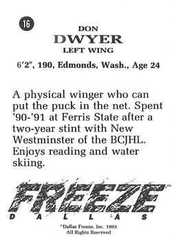 1992-93 Dallas Freeze (CHL) #NNO Don Dwyer Back