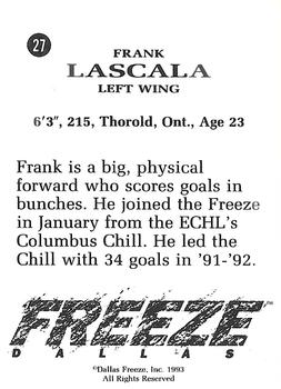 1992-93 Dallas Freeze (CHL) #NNO Frank LaScala Back