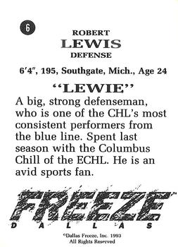 1992-93 Dallas Freeze (CHL) #NNO Robert Lewis Back