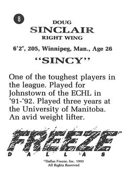 1992-93 Dallas Freeze (CHL) #NNO Doug Sinclair Back