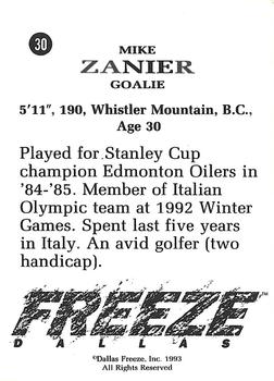 1992-93 Dallas Freeze (CHL) #NNO Mike Zanier Back