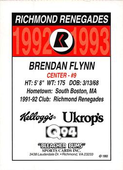 1992-93 Richmond Renegades (ECHL) #NNO Brendan Flynn Back